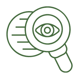 Icon of a magnifying glass with an eye, symbolizing transparency.